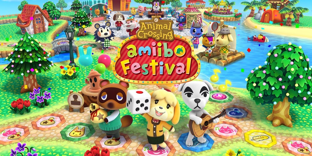 An image header for Animal Crossing: amiibo Festival, featuring the board and various villagers