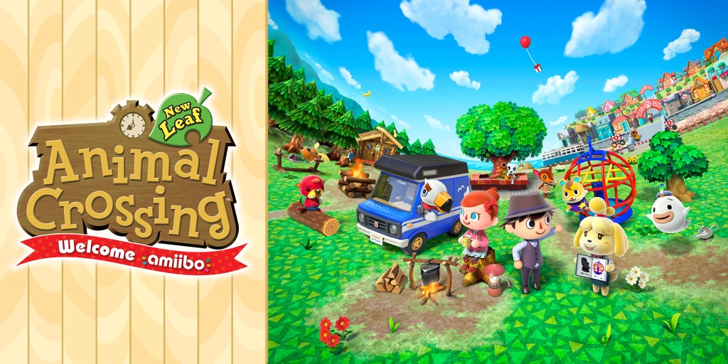 An image header for Animal Crossing: New Leaf - Welcome amiibo, featuring different characters and furniture items